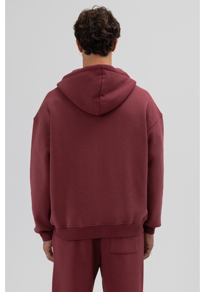 Vamos Basic Fermuarlı Oversize Kapüşonlu Sweatshirt Bordo