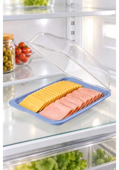 Gıda Saklama Kabı &şeffaf Kapaklı Derin Şarküteri Saklama Kabı, Buzdolabı Kahvaltılık Peynir Salam Kabı, 63 X 250 X 170 Mm Bpa Free Mavi - 934760994 Mavi