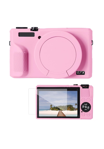 K&f Concept K&f Canon G7x Mark Iıı Uyumlu Silikon Kılıf + Ekran Koruyucu / Pembe Pembe