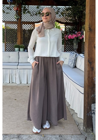 Rabia Şamlı Vera Etekli Pantolon Kahve Normal