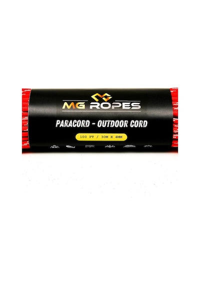 Mg Ropes Polyester Paracord İp 4 Mm Kırmızı Beyaz Desen 30 Metre Kırmızı