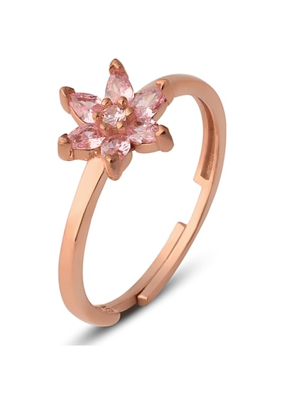 Zanaatsilver Gümüş, Pembe Taşlı Rose Kaplama Nilüfer Çiçeği Yüzük