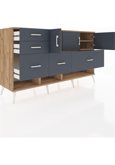 Kronos Konsol 3 Raflı 5 Çekmeceli 3 Kapaklı 176x59x99 Çam-antrasi Çam-antrasit