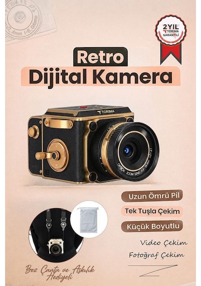 Vintage Dijital Kamera Selfie Video Vlog Kamerası Fotoğraf Makinesi Cmr48 Siyah