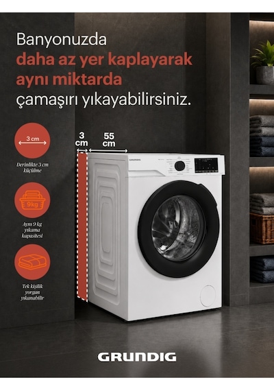 Grundig GNWM 92014 RS 1200 Devir 9 KG Çamaşır Makinesi