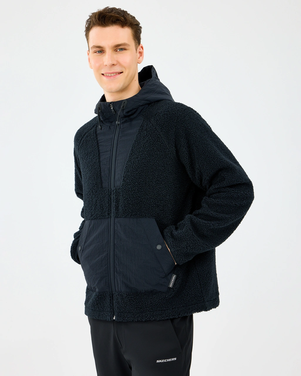 Skechers M Comfort Hoodie Sherpa Jacket Erkek Siyah Mont S2520131-3817 Siyah