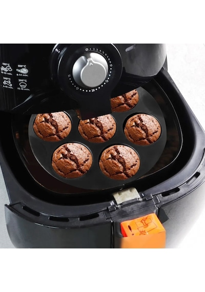 7 Gözlü Silikon Çok Amaçlı Airfryer Muffin Cupcake Kek Ve Çörek Pişirme Kalıbı Siyah