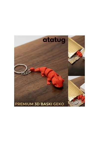 Premium 3d Baskı Kırmızı Gecko Kertenkele Anahtarlık - Hareketli Eklemli Fidget Toy Turuncu
