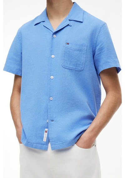 Tommy Hilfiger Tjm Erkek Regular Keten Karışımlı Camp Ss Ext Mavi Gömlek-15651