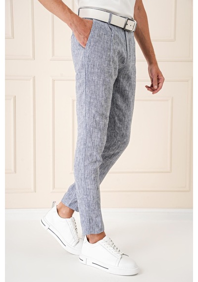 Efor Comfort Fit Beli Lastikli Pileli Keten Casual Lacivert Pantolon P 1145 Lacivert
