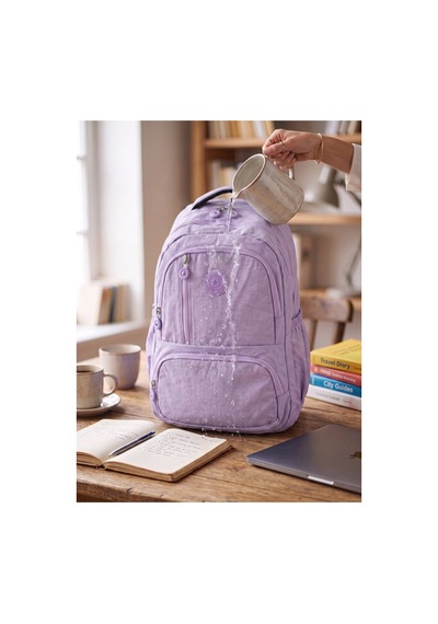 Gigi Luxe Unisex Su Geçirmez Çok Bölmeli Krinkıl Kumaş Okul Çantası Laptop Çantası Lila Lila