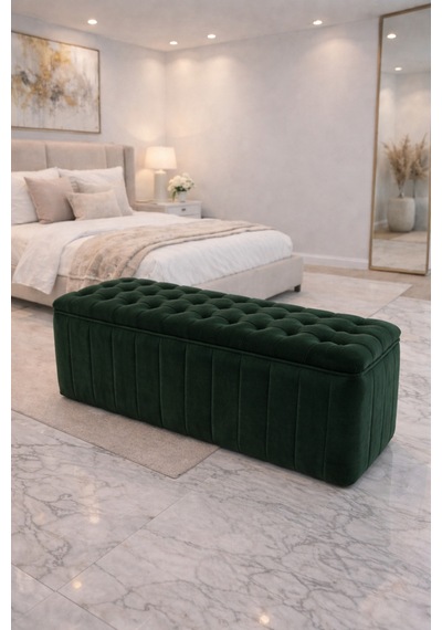 Premium Kapitone Dilimli Puf Bench, Göz Alıcı Lüks Görünüm Ve Modern Dekor İçin Üst Düzey Şıklık Haki - 863945362 Haki