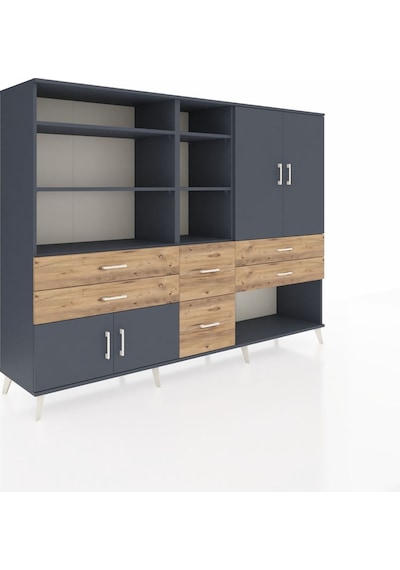 Hyperion Dolap 10 Raflı 6 Çekmeceli 4 Kapaklı 220x44x163 Antrasit Antrasit-antrasit/çam Hyperion Dolap 10 Raflı 6 Çekmeceli 4 Kapaklı 220x44x163 Antrasit Antrasit-antrasit/çam