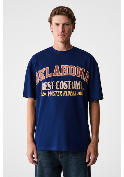 Grımelange Ruddy Erkek Göğüs Baskılı %100 Organik Pamuklu Bisiklet Yakalı Regular Lacivert T-shirt Lacivert