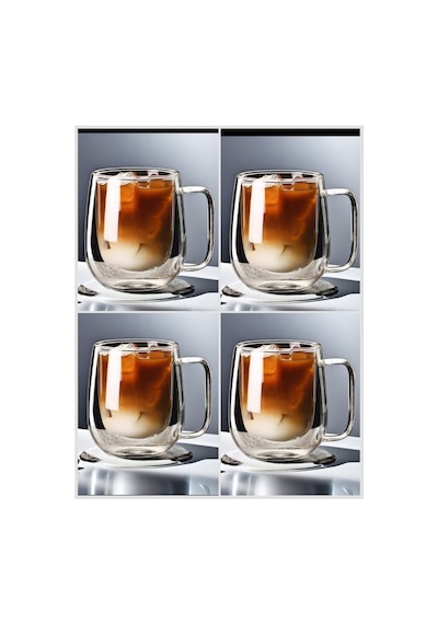 4 Adet Çift Katmanlı Kahve Kupasi Seti - Kahve Sunum Bardağı - Latte Bardağı Çift Cidarlı 350 Ml Çokrenkli