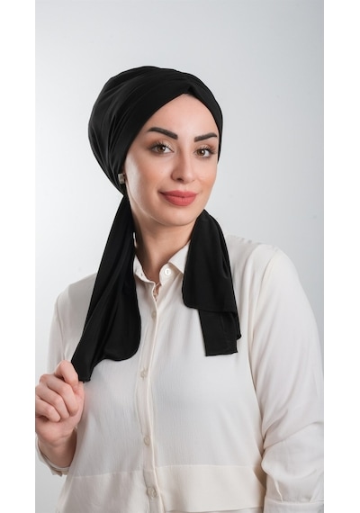 Hürrem Bone Siyah Pratik Hazır Geçmeli Tesettür Bone Kesik Elyaf Sade 2111_01 Siyah