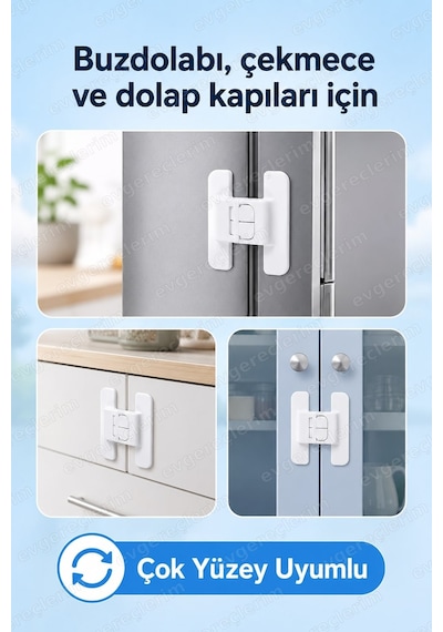 Buzdolabı Mutfak Dolap Kapağı Çocuk Güvenlik Kilidi 4 Adet Beyaz