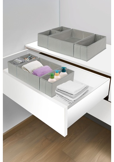 4'lü Gri Çizgili Dolap-çekmece Içi Organizer Seti 28x28x13 X1 / 28x13x13 X1 / 13x13x13 X2