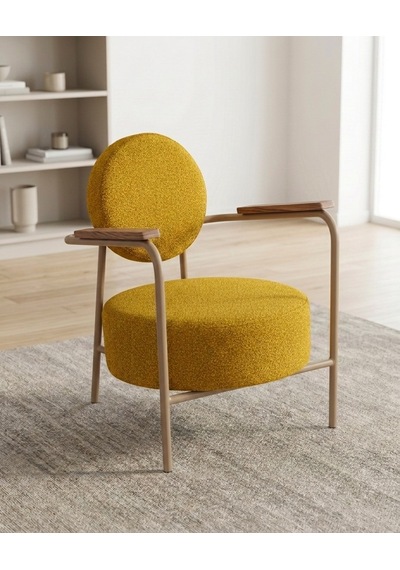 Venüs Tekli Koltuk Soft Kumaş Ofis Bekleme Koltuğu Berjer Metal Cappuccino Renk İskeletli - Sarı