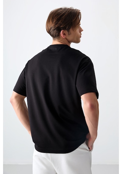 Air Jones Tommy Life Siyah Pamuklu Kalın Yumuşak Dokulu Oversize Fit Basic Erkek T-shirt - 88377 Siyah