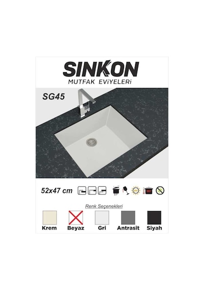 Sinkon Beyaz Granit Eviye 52 x 47 - Sg45 - Sinkon