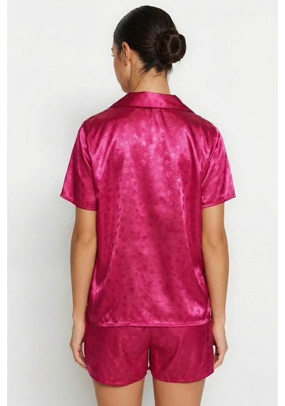 Rosé Heart Saten Şortlu Pijama Takımı Pembe