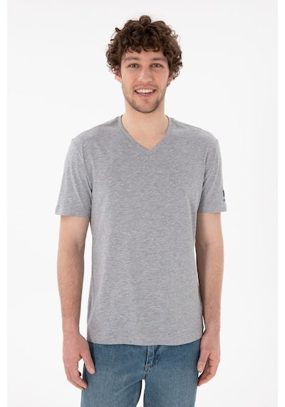 U.S. Polo Assn. Erkek Regular Fit  V Yaka Gri Melanj Basic Tişört 50305858-VR086