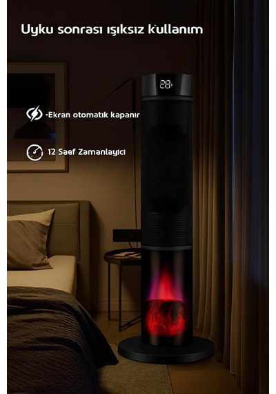 Tr Şömineli Seramik Kule Tipi Dikey Hızlı Isıtıcı Uzaktan Kumandalı