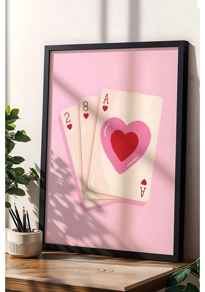 Kupa İskambil Kartları Çerçeveli Tablo - Pop Art Poster Tablo