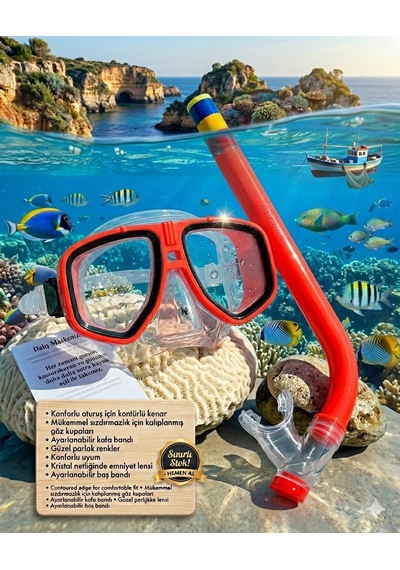 Şnorkel Set Kırmızı Renk 7 İle 14 Yaş Arası