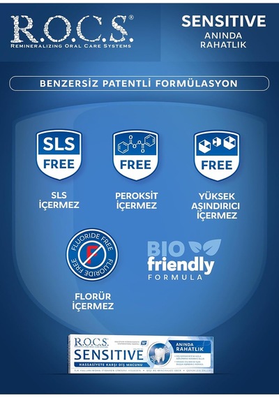 Rocs Sensitive Instant Relief - Anında Ferahlık Florürsüz Diş Macunu 75 Ml 3 Paketi Ağız Kokusu Önleyici
