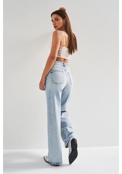 Itsbasic Kadın Snow Kot Rengi Doris T5-4s5-27 Straight Fit Kalpli Parlak Taşlı Tasarım Denim Jean Snow-taşlı