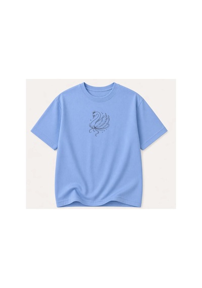 Herkesemoda Kuğu Baskılı Kadın Bisiklet Yaka Pamuklu T-shirt Açık Mavi