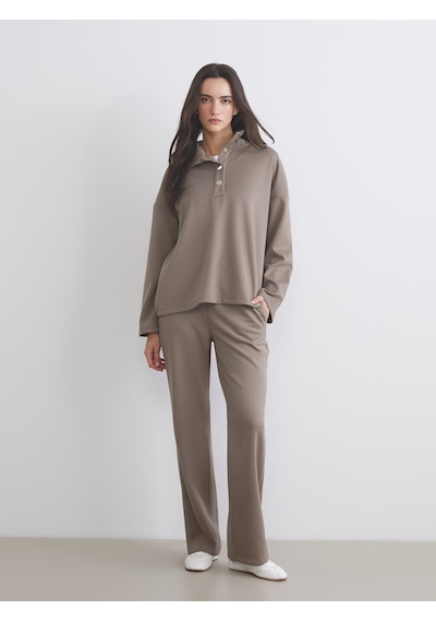 Lcw Vision Kahverengi Dik Yaka Oversize Kadın Sweatshirt