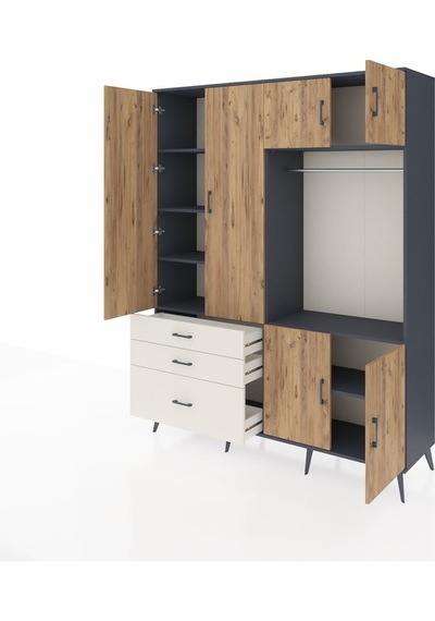 Hyperion Gardrop 7 Raflı 3 Çekmeceli Tek Askılı 176x44x221 Antrasit-çam/aytaşı Çam/aytaşı Hyperion Gardrop 7 Raflı 3 Çekmeceli Tek Askılı 176x44x221 Antrasit-çam/aytaşı Çam/aytaşı