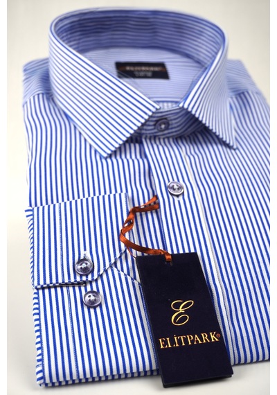 Elitpark Exclusive Line Lacivert Pamuklu Cepli Dikine Çizgili Uzun Kol Premium Erkek Gömlek