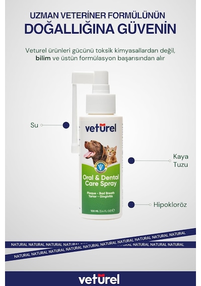 Veturel Günlük Kedi Ağız Kokusu Giderici Diş Eti Yarası Plak Tartar Önleyici 3 x 100 ML