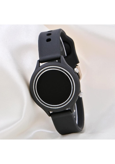 Kadın Saati Siyah Renk Silikon Kordonlu Tuşlu Led Unisex Çocuk Bileklik Saat St-304169