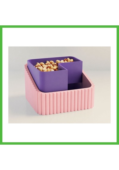 Vaveni 3d Baskı Fıstık Kasesi - Çift Hazneli Kabuk Ayırıcı Sunum Kasesi - Pembe Mor Arz Pembe - Mor