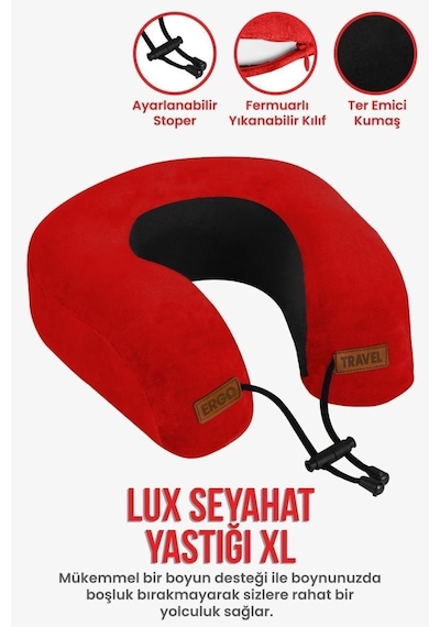 Viscofoam Lux Ortopedik Seyahat Yastığı Visco Boyun Destekli Seyahat Yastığı - Kırmızı | Ergo Travel