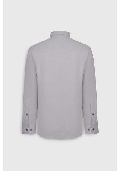 AC&Co / Altınyıldız Classics Erkek Grı Pamuklu Oxford Slim Fit Dar Kesim Gizli Düğmeli Yaka Armürlü Gömlek Gri