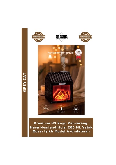 Premium H9 Koyu Kahverengi Hava Nemlendiricisi 200 Ml Yatak Odası Işıklı Model Aydınlatmalı
