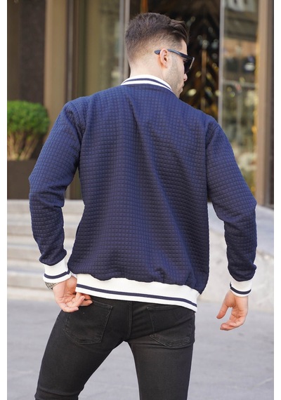 Madmext Lacivert Kapitone Desenli Erkek Bomber Ceket 6035