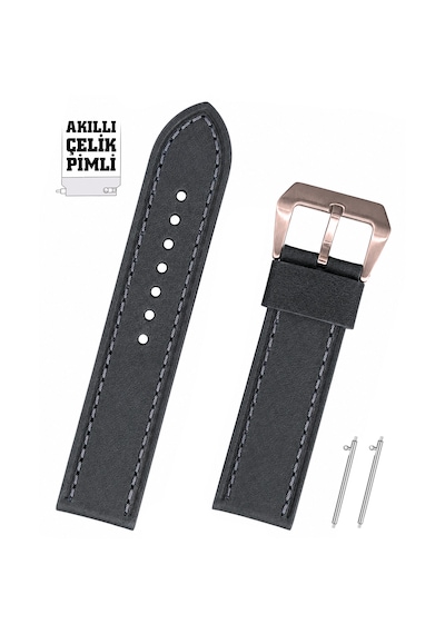 22mm Antrasit Gri Spor Hakiki Deri Saat Kordonu Kayış Akıllı Pimli Rose Gold
