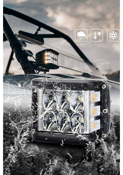 Hightech 2 Adet 12 Led Turuncu Beyaz 45w 10cm Kare Led Lamba Atv Offroad Motosiklet Sis Farı