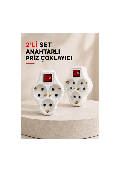 Anahtarlı 3 Çıkışlı Priz Çoğaltıcı Ev Ofis İçin Kablosuz 2 Li Avantajlı Set 0 1 - 10 M
