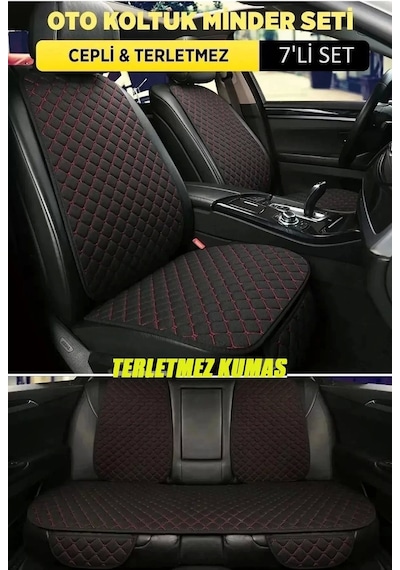 Ford Courier Terletmez Kumaş Minterletmez Kumaş 7 Parça Full Takım Siyah-kırmızı