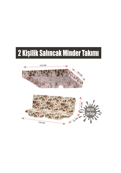 Viphomeconcept Bahçe Salıncağı Minder Seti 2 Kişilik Minder Ingiliz Gülü Çok Renkli