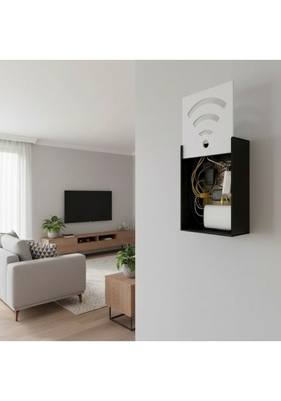 Ahşap Wifi Modem Kutusu Duvar Tipi Kablo Gizleyici &amp Router Saklama Kutusu Dekoratif Modem Koruma Kabini Beyaz