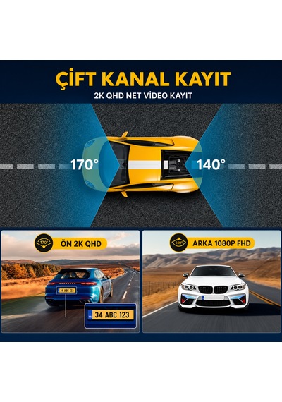 Microcase Wifi Destekli Akıllı Kayıt Sistemli 4k Çift Kameralı Araç Kamerası Video Kayıt Cihazı Al5756
